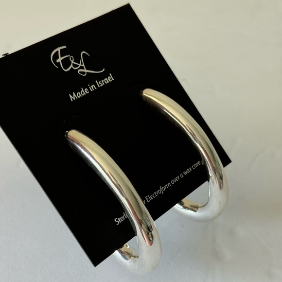 E&L Israel Sterling Silver Statement Long Hoop Electroform Earrings 2.5" long - Picture 2 of 13